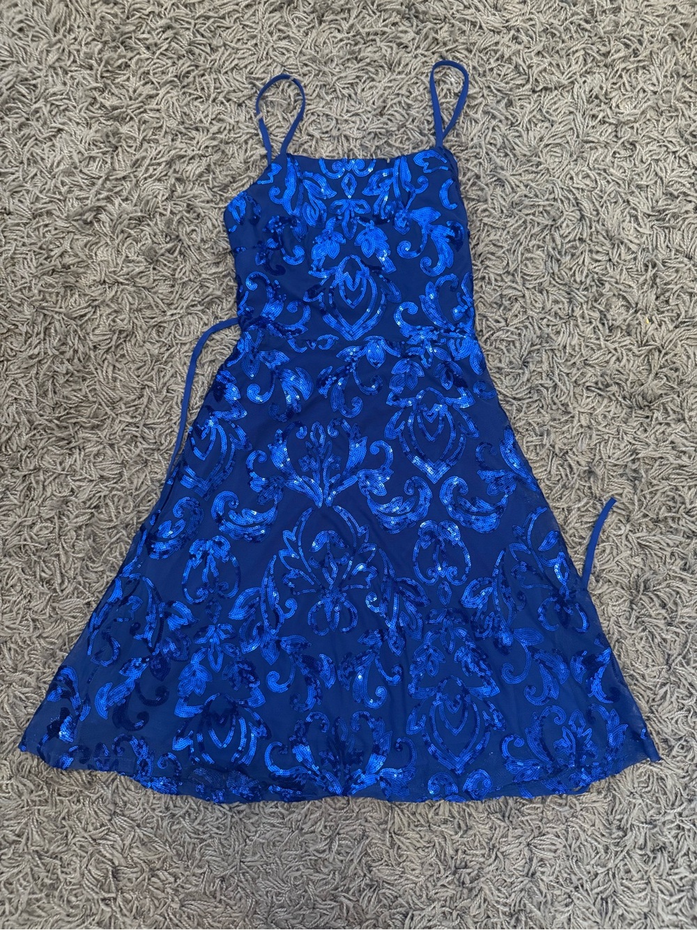 Blue Sequin Pattern Homecoming Dress
